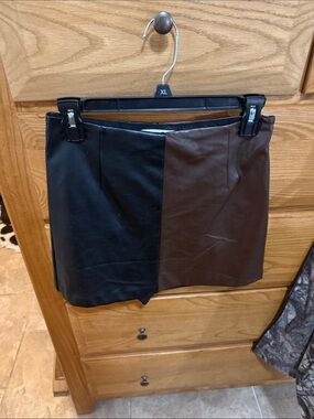 Abercrombie & Fitch Black and Brown Vegan Leather Mini Skort